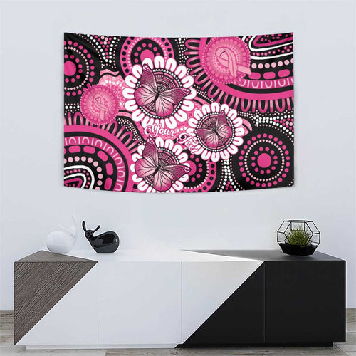 Personalised Australia Indigenous Tapestry Breast Cancer Ribbon Think Pink - Black Version LT14