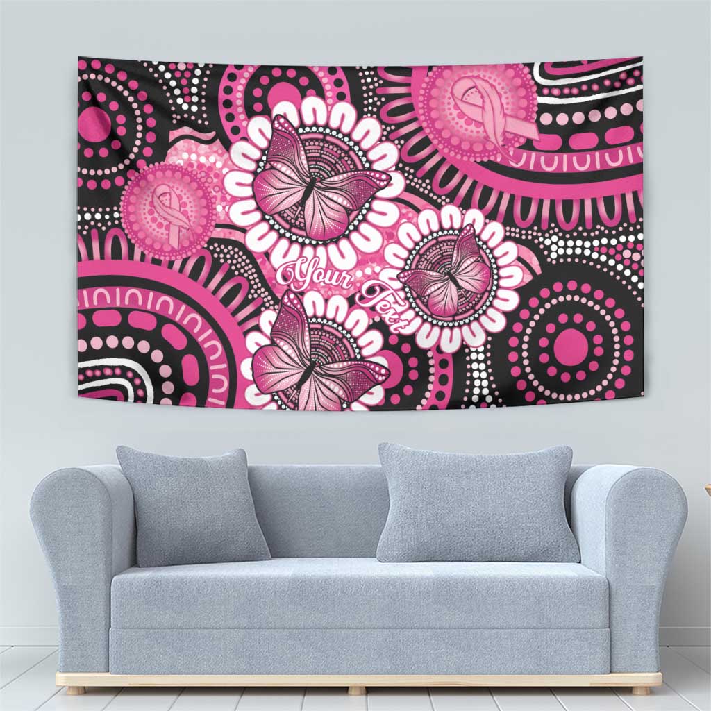 Personalised Australia Indigenous Tapestry Breast Cancer Ribbon Think Pink - Black Version LT14