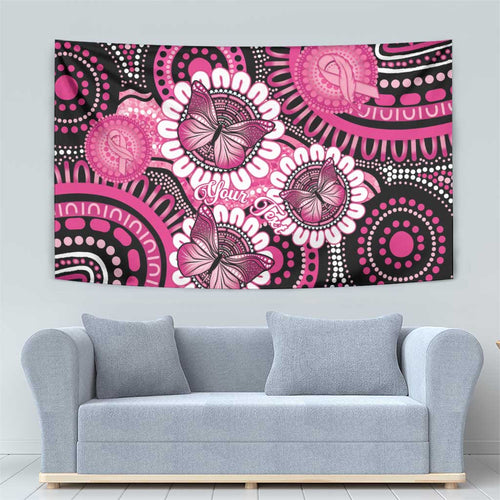 Personalised Australia Indigenous Tapestry Breast Cancer Ribbon Think Pink - Black Version LT14