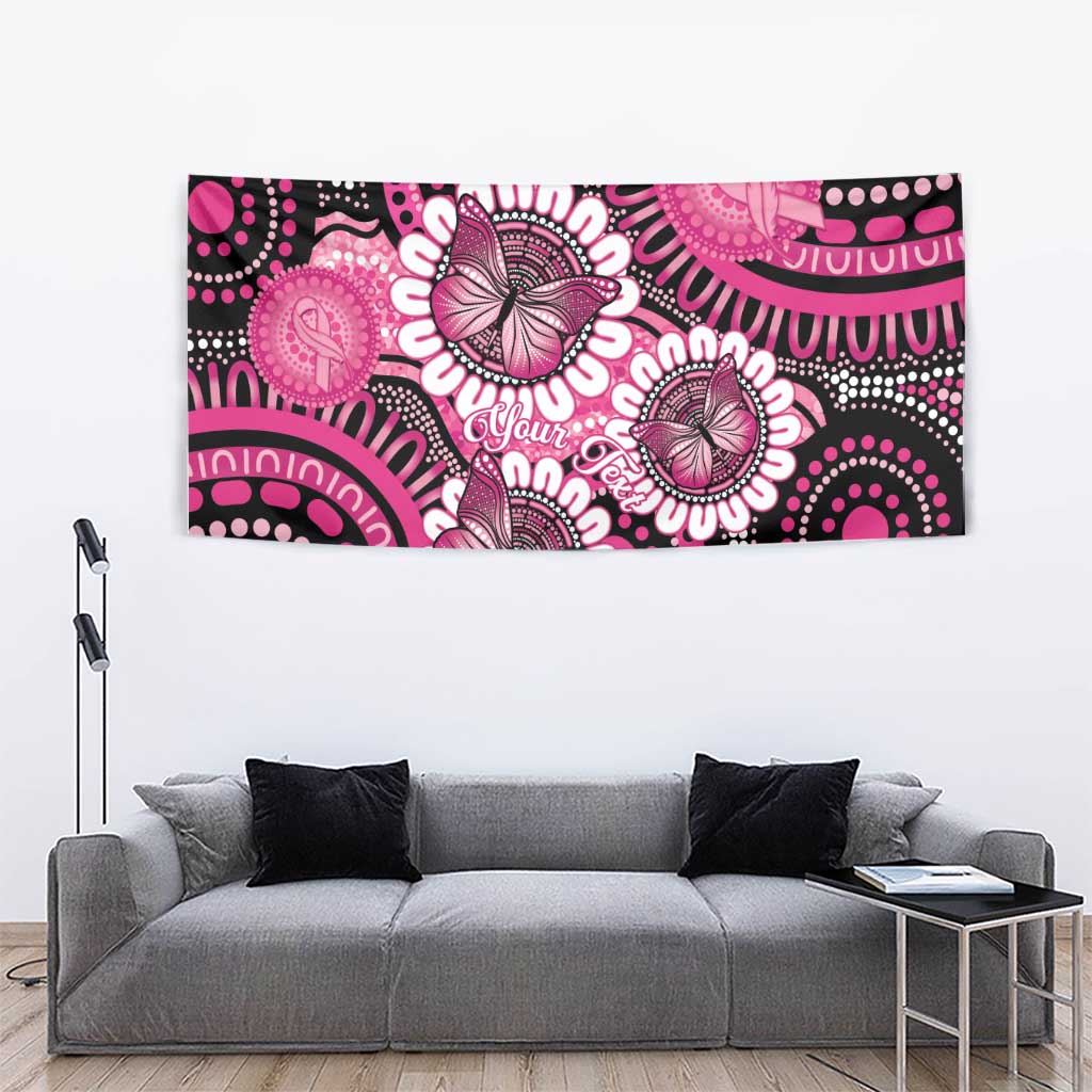 Personalised Australia Indigenous Tapestry Breast Cancer Ribbon Think Pink - Black Version LT14