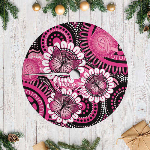 Australia Indigenous Tree Skirt Breast Cancer Ribbon Think Pink - Black Version LT14