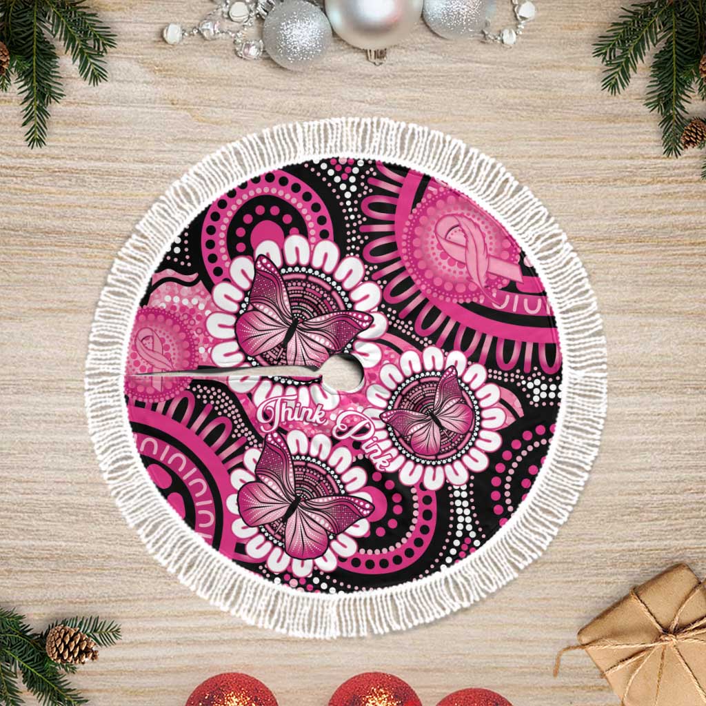 Australia Indigenous Tree Skirt Breast Cancer Ribbon Think Pink - Black Version LT14