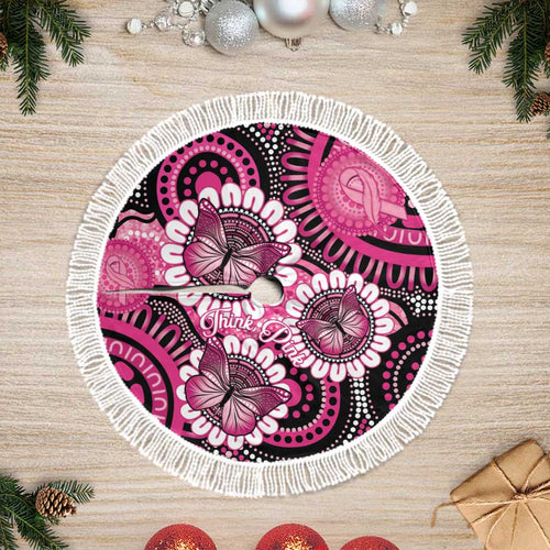 Australia Indigenous Tree Skirt Breast Cancer Ribbon Think Pink - Black Version LT14