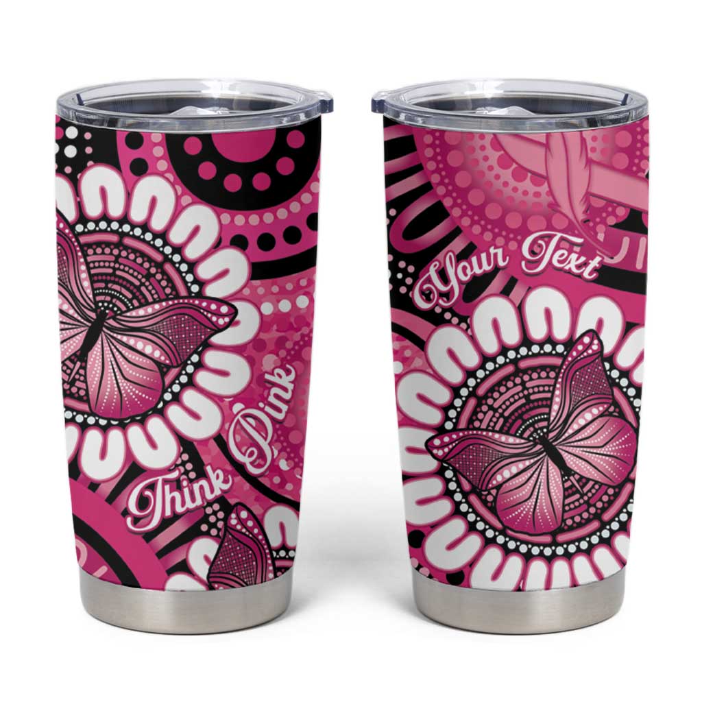 Personalised Australia Indigenous Tumbler Cup Breast Cancer Ribbon Think Pink - Black Version LT14