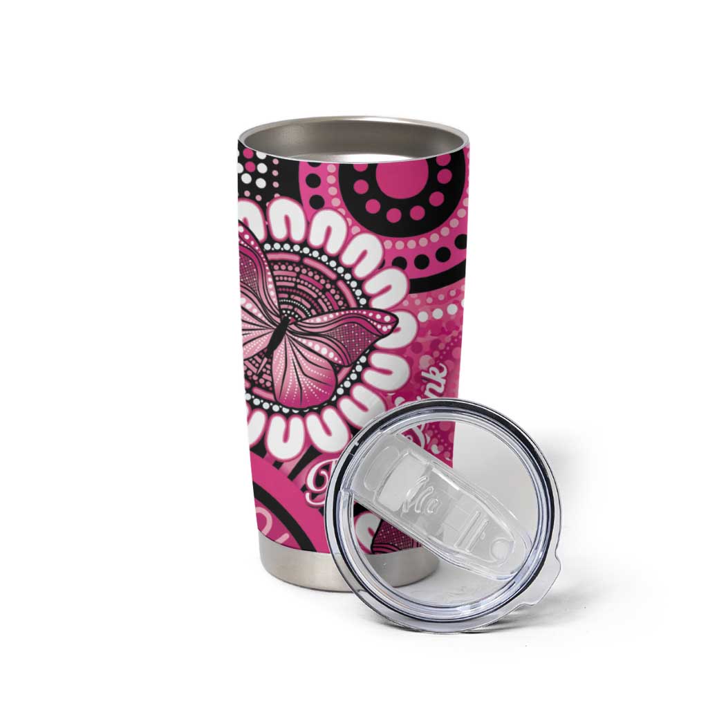 Personalised Australia Indigenous Tumbler Cup Breast Cancer Ribbon Think Pink - Black Version LT14