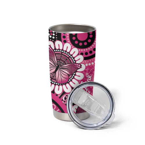Personalised Australia Indigenous Tumbler Cup Breast Cancer Ribbon Think Pink - Black Version LT14