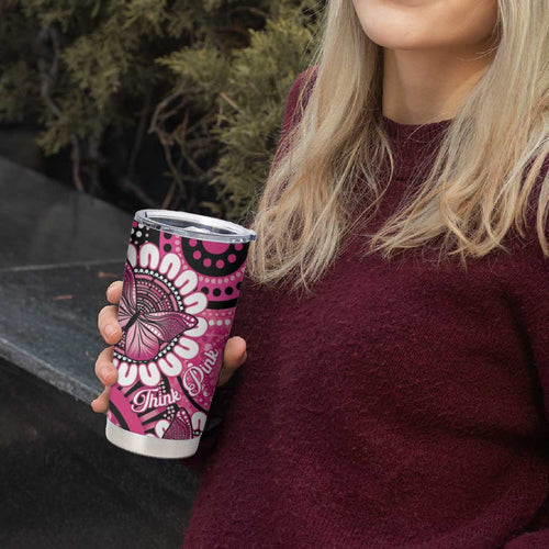 Personalised Australia Indigenous Tumbler Cup Breast Cancer Ribbon Think Pink - Black Version LT14