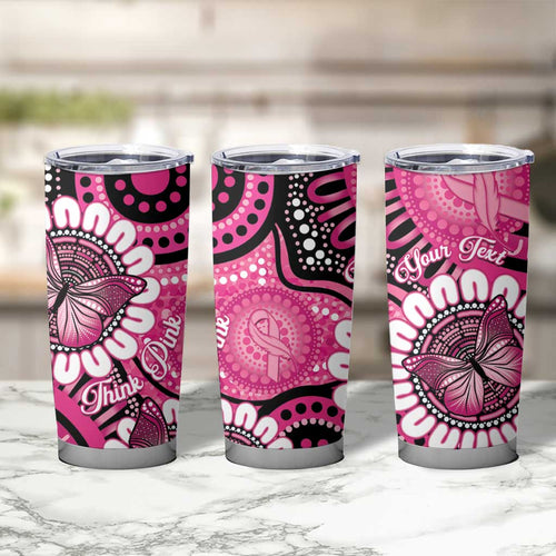Personalised Australia Indigenous Tumbler Cup Breast Cancer Ribbon Think Pink - Black Version LT14