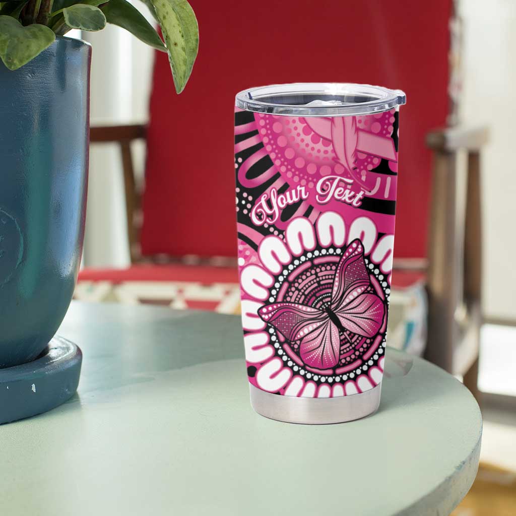 Personalised Australia Indigenous Tumbler Cup Breast Cancer Ribbon Think Pink - Black Version LT14