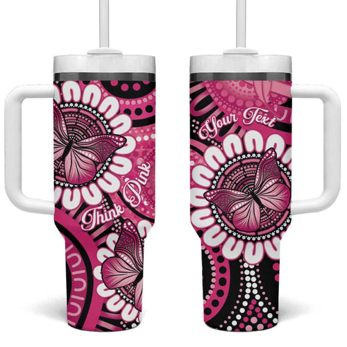 Personalised Australia Indigenous Tumbler With Handle Breast Cancer Ribbon Think Pink - Black Version LT14