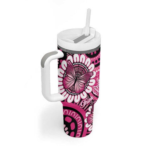 Personalised Australia Indigenous Tumbler With Handle Breast Cancer Ribbon Think Pink - Black Version LT14