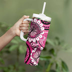 Personalised Australia Indigenous Tumbler With Handle Breast Cancer Ribbon Think Pink - Black Version LT14