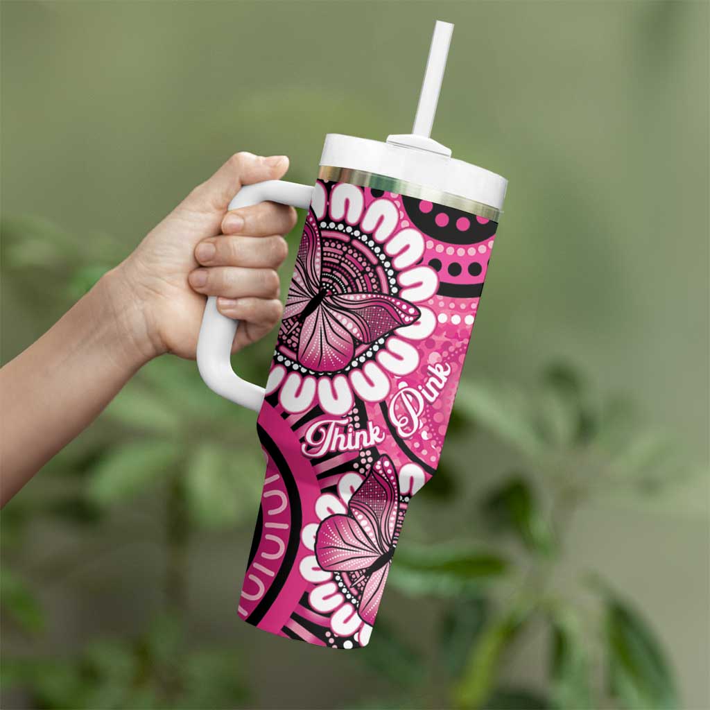 Personalised Australia Indigenous Tumbler With Handle Breast Cancer Ribbon Think Pink - Black Version LT14