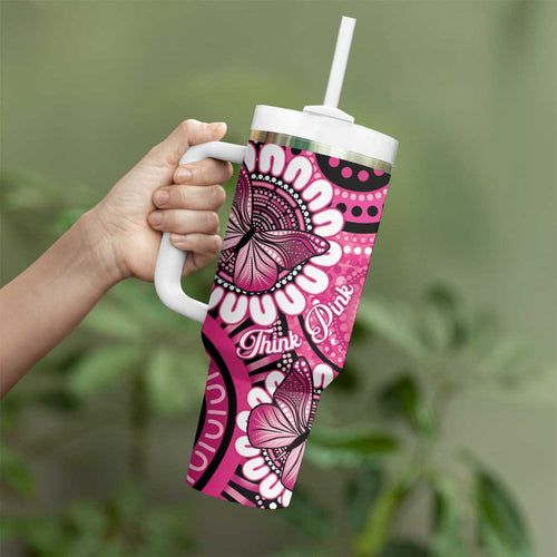 Personalised Australia Indigenous Tumbler With Handle Breast Cancer Ribbon Think Pink - Black Version LT14