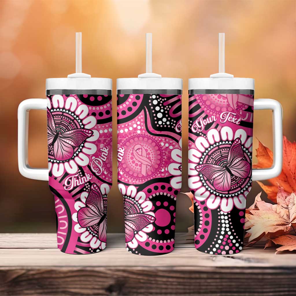 Personalised Australia Indigenous Tumbler With Handle Breast Cancer Ribbon Think Pink - Black Version LT14