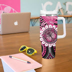 Personalised Australia Indigenous Tumbler With Handle Breast Cancer Ribbon Think Pink - Black Version LT14