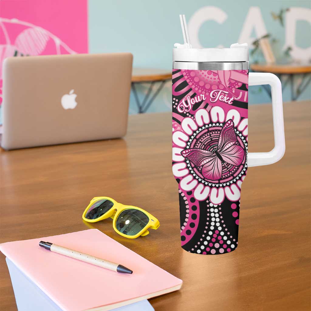 Personalised Australia Indigenous Tumbler With Handle Breast Cancer Ribbon Think Pink - Black Version LT14