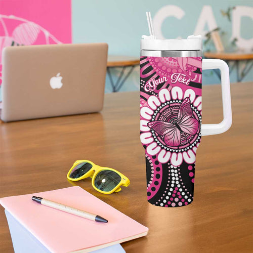 Personalised Australia Indigenous Tumbler With Handle Breast Cancer Ribbon Think Pink - Black Version LT14