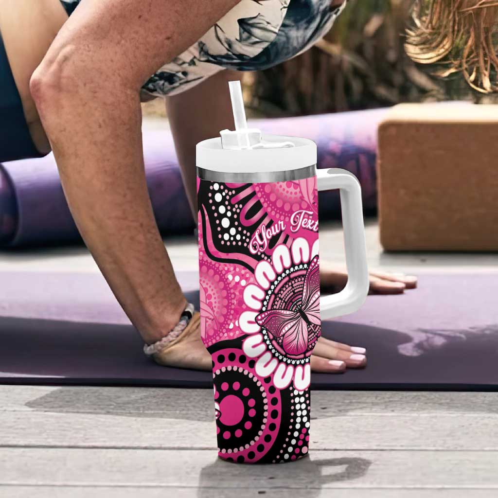 Personalised Australia Indigenous Tumbler With Handle Breast Cancer Ribbon Think Pink - Black Version LT14