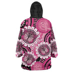 Personalised Australia Indigenous Wearable Blanket Hoodie Breast Cancer Ribbon Think Pink - Black Version LT14
