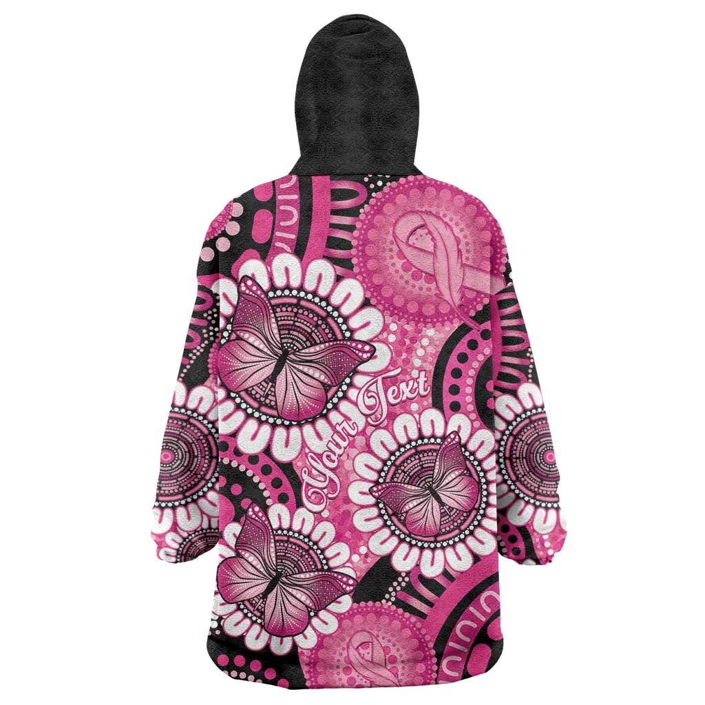 Personalised Australia Indigenous Wearable Blanket Hoodie Breast Cancer Ribbon Think Pink - Black Version LT14