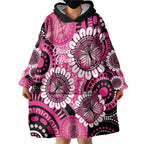 Personalised Australia Indigenous Wearable Blanket Hoodie Breast Cancer Ribbon Think Pink - Black Version LT14