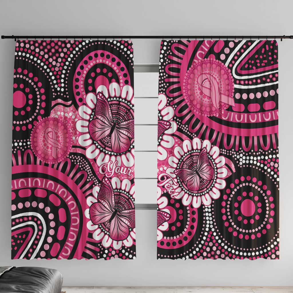 Personalised Australia Indigenous Window Curtain Breast Cancer Ribbon Think Pink - Black Version LT14