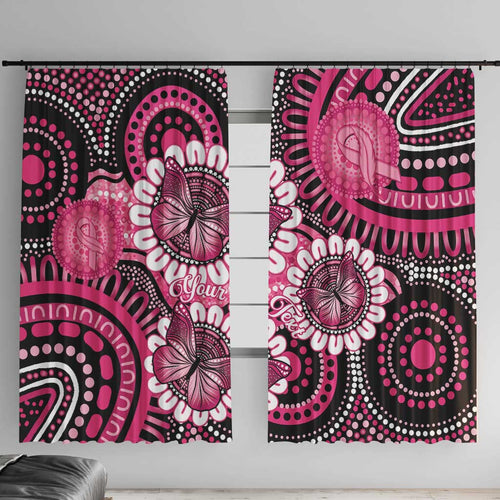 Personalised Australia Indigenous Window Curtain Breast Cancer Ribbon Think Pink - Black Version LT14