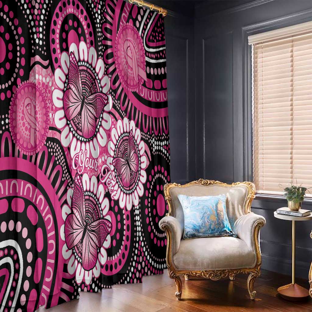 Personalised Australia Indigenous Window Curtain Breast Cancer Ribbon Think Pink - Black Version LT14