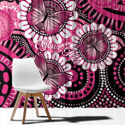 Personalised Australia Indigenous Window Curtain Breast Cancer Ribbon Think Pink - Black Version LT14