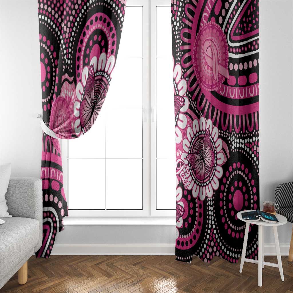 Personalised Australia Indigenous Window Curtain Breast Cancer Ribbon Think Pink - Black Version LT14