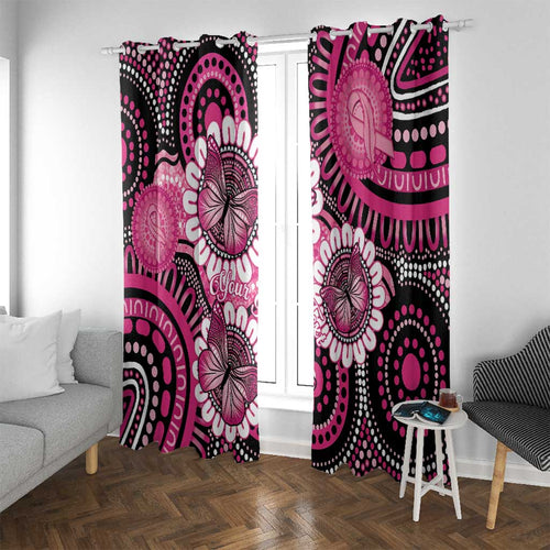 Personalised Australia Indigenous Window Curtain Breast Cancer Ribbon Think Pink - Black Version LT14