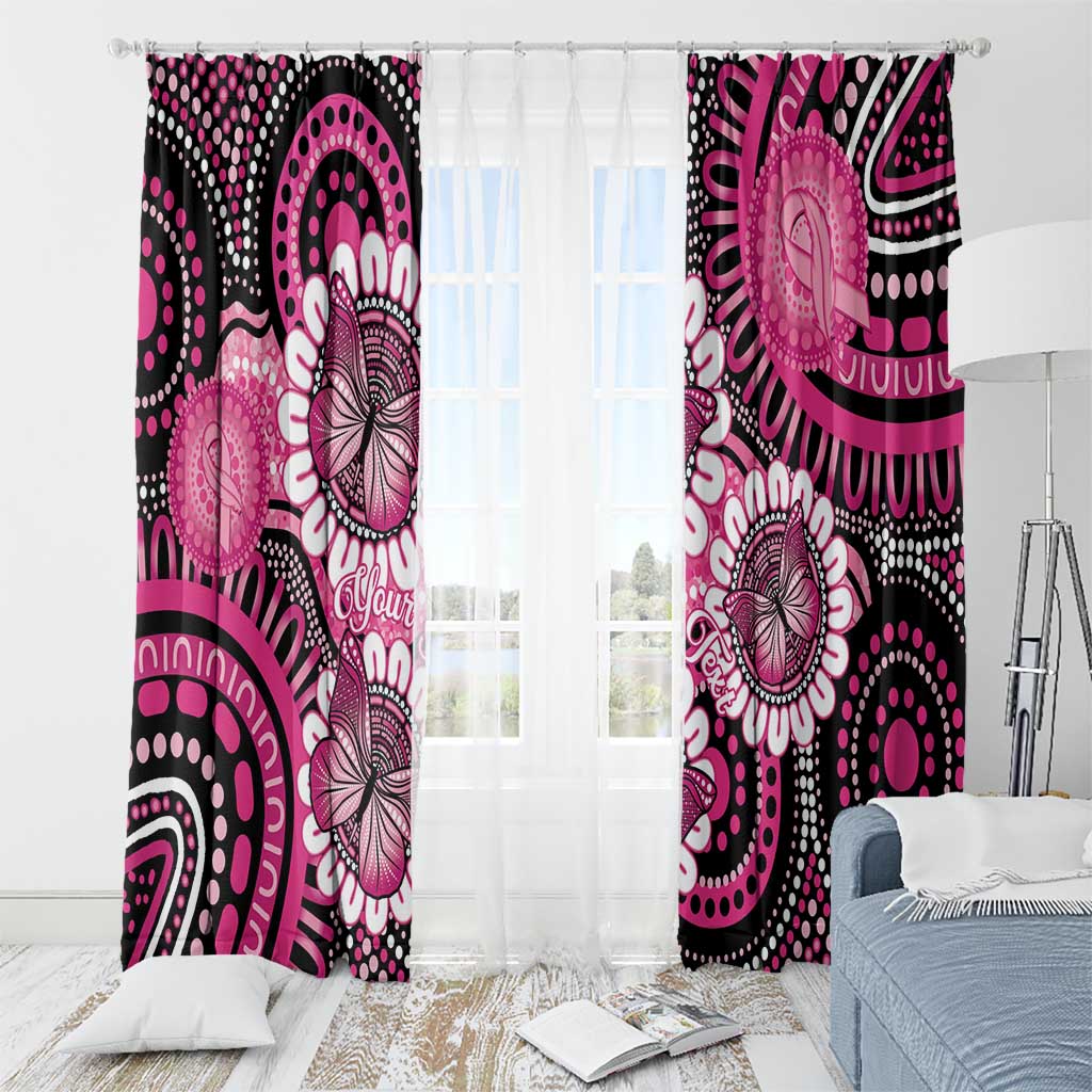 Personalised Australia Indigenous Window Curtain Breast Cancer Ribbon Think Pink - Black Version LT14