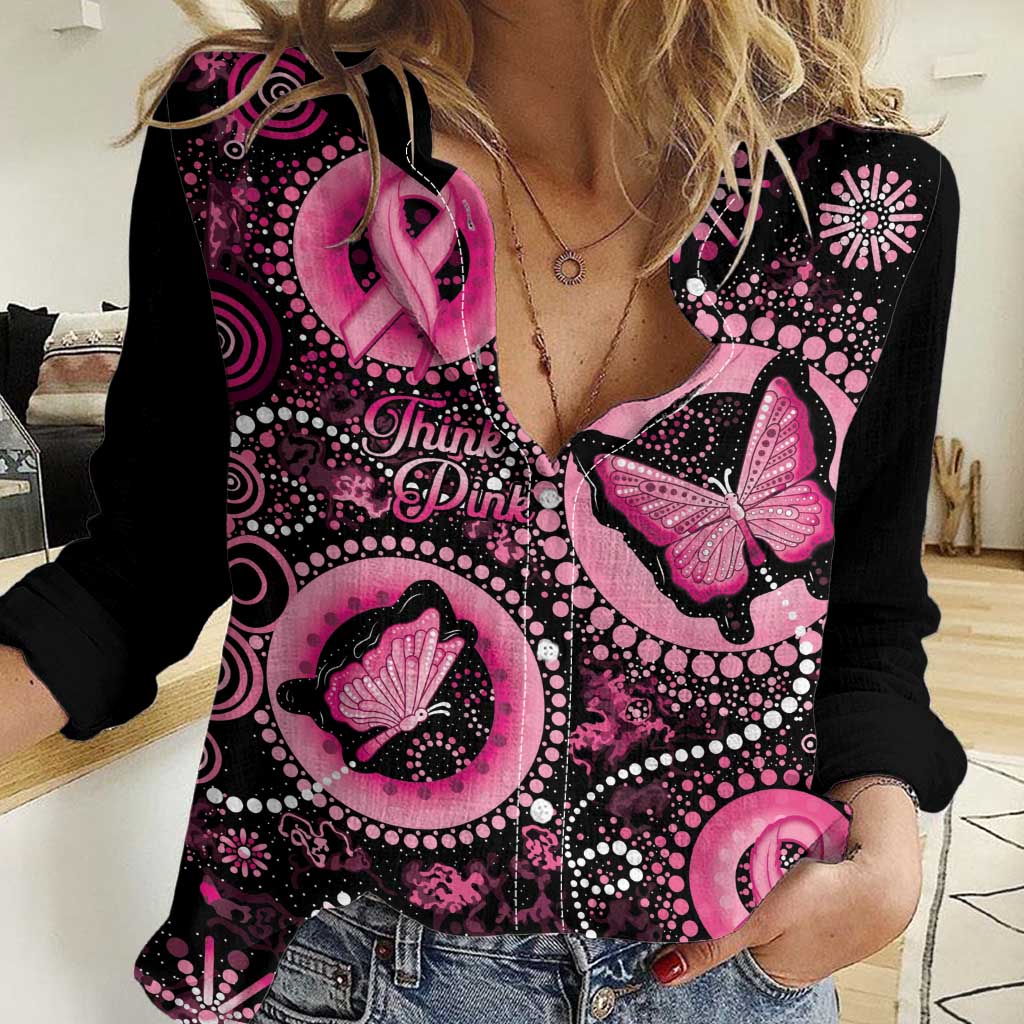 Personalised Australia Indigenous Women Casual Shirt Breast Cancer Ribbon Think Pink - Black Version