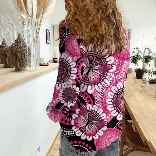 Personalised Australia Indigenous Women Casual Shirt Breast Cancer Ribbon Think Pink - Black Version LT14