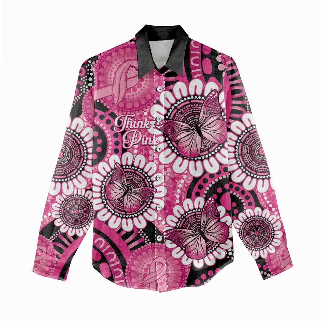 Personalised Australia Indigenous Women Casual Shirt Breast Cancer Ribbon Think Pink - Black Version LT14