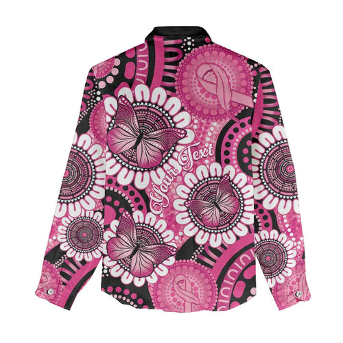 Personalised Australia Indigenous Women Casual Shirt Breast Cancer Ribbon Think Pink - Black Version LT14
