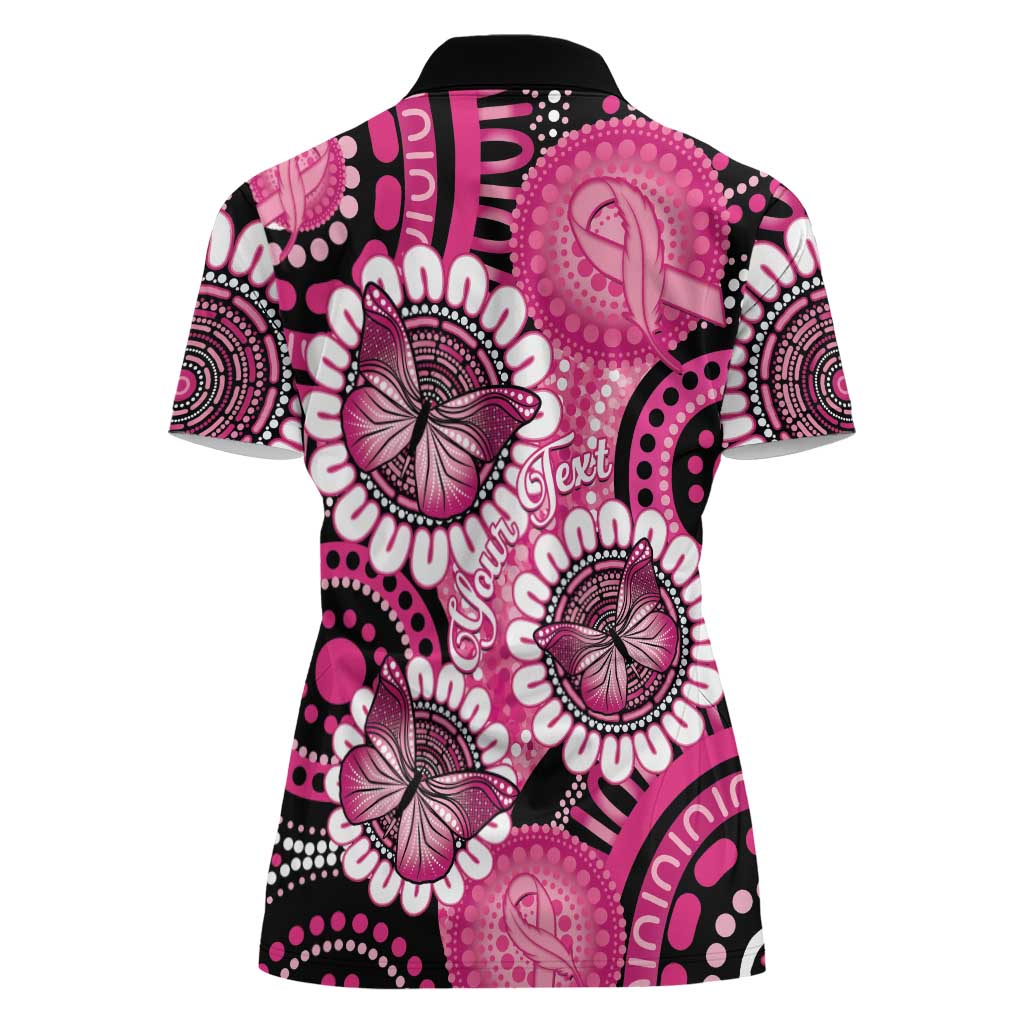 Personalised Australia Indigenous Women Polo Shirt Breast Cancer Ribbon Think Pink - Black Version LT14