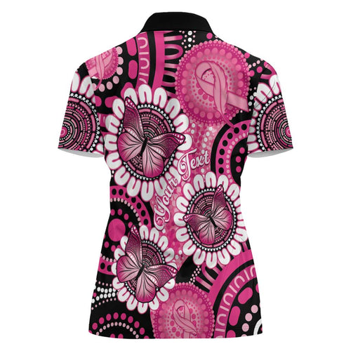 Personalised Australia Indigenous Women Polo Shirt Breast Cancer Ribbon Think Pink - Black Version LT14