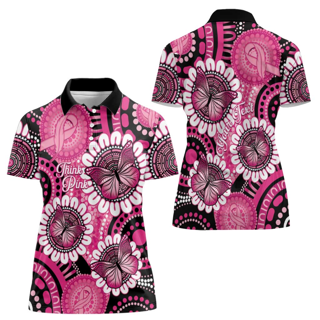 Personalised Australia Indigenous Women Polo Shirt Breast Cancer Ribbon Think Pink - Black Version LT14