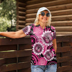Personalised Australia Indigenous Women Polo Shirt Breast Cancer Ribbon Think Pink - Black Version LT14