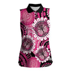 Personalised Australia Indigenous Women Sleeveless Polo Shirt Breast Cancer Ribbon Think Pink - Black Version LT14