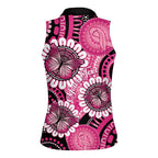Personalised Australia Indigenous Women Sleeveless Polo Shirt Breast Cancer Ribbon Think Pink - Black Version LT14