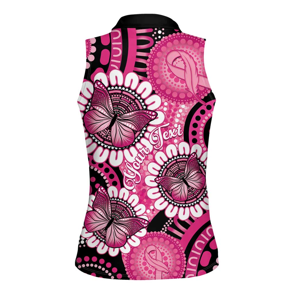 Personalised Australia Indigenous Women Sleeveless Polo Shirt Breast Cancer Ribbon Think Pink - Black Version LT14