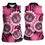 Personalised Australia Indigenous Women Sleeveless Polo Shirt Breast Cancer Ribbon Think Pink - Black Version LT14
