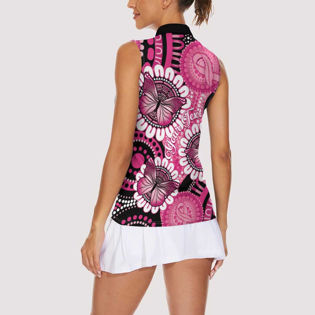 Personalised Australia Indigenous Women Sleeveless Polo Shirt Breast Cancer Ribbon Think Pink - Black Version LT14