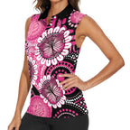 Personalised Australia Indigenous Women Sleeveless Polo Shirt Breast Cancer Ribbon Think Pink - Black Version LT14