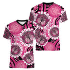 Personalised Australia Indigenous Women V-Neck T-Shirt Breast Cancer Ribbon Think Pink - Black Version LT14