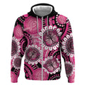 Personalised Australia Indigenous Zip Hoodie Breast Cancer Ribbon Think Pink - Black Version LT14
