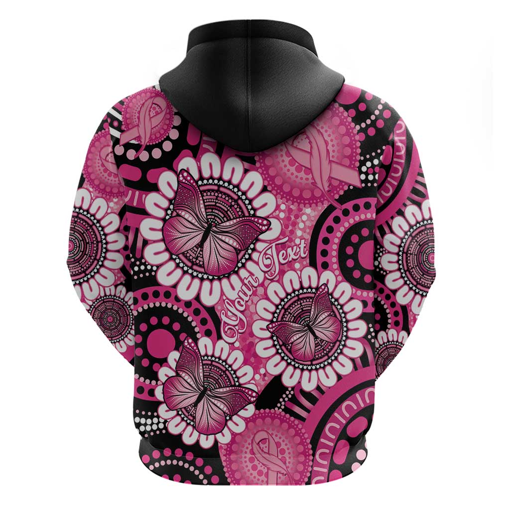 Personalised Australia Indigenous Zip Hoodie Breast Cancer Ribbon Think Pink - Black Version LT14